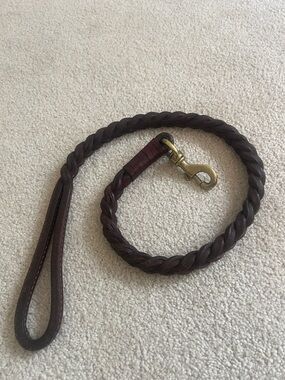 Handmade Braided Leather Dog Leash in Dark Brown with Brass Clip 34 inches
